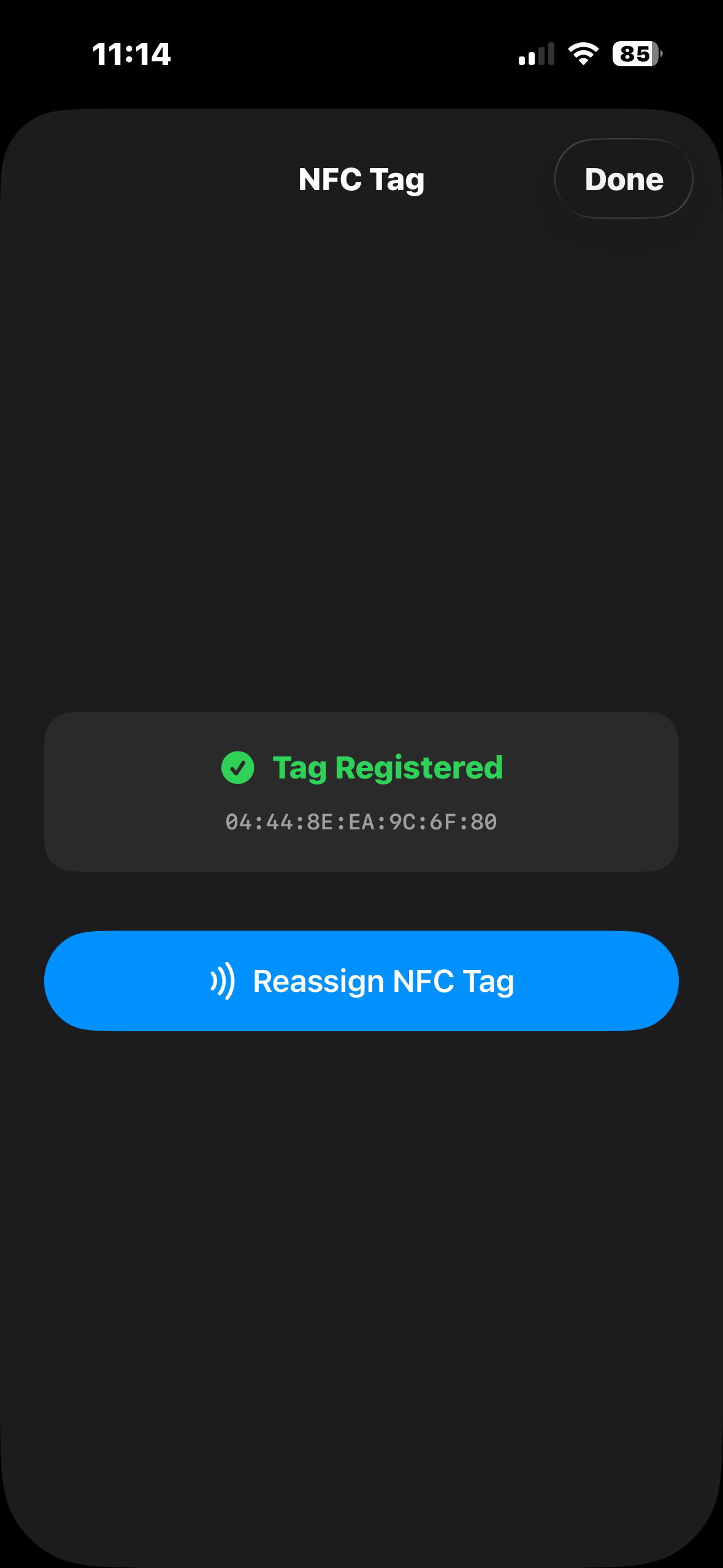Tag registered screen